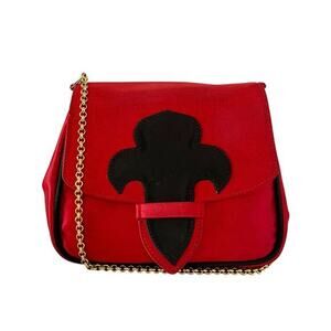 Escada Vintage Fleur De Lis Red Satin Chain Strap Crossbody Evening Bag